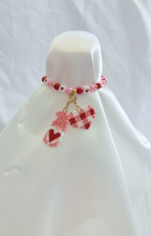 Sweet Gingham Heart/Gnome Elastic Interchangeable Charm Bracelet