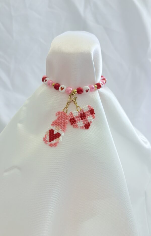 Sweet Gingham Heart/Gnome Elastic Interchangeable Charm Bracelet