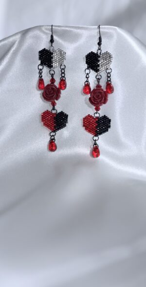 Dark Romantic Heart Beaded Earrings