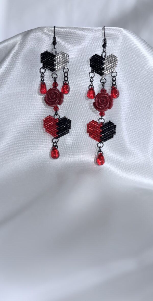 Dark Romantic Heart Beaded Earrings
